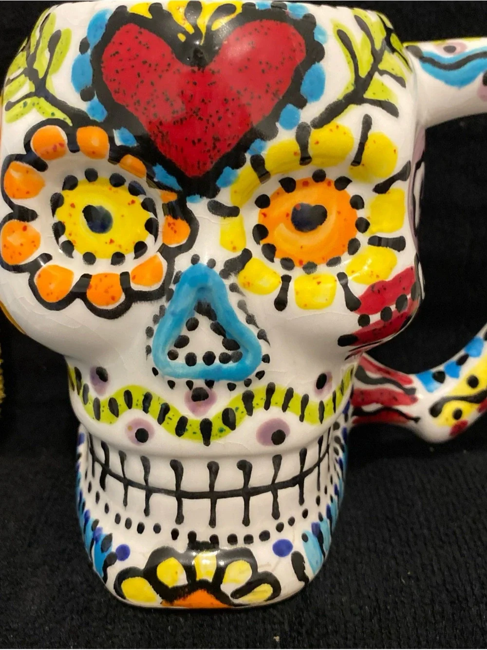 Hand-Painted Signed 2012 “Sugar Skull Ceramic Mug” Multicolor 18oz EUC
